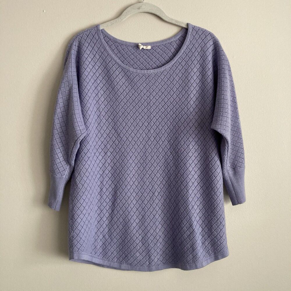 Moth Anthropologie Purple Boat Neck Sweater Size Medium Open Knit 3/4 Sleeve